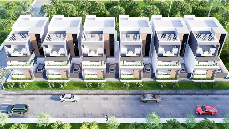 Row of modern bungalows